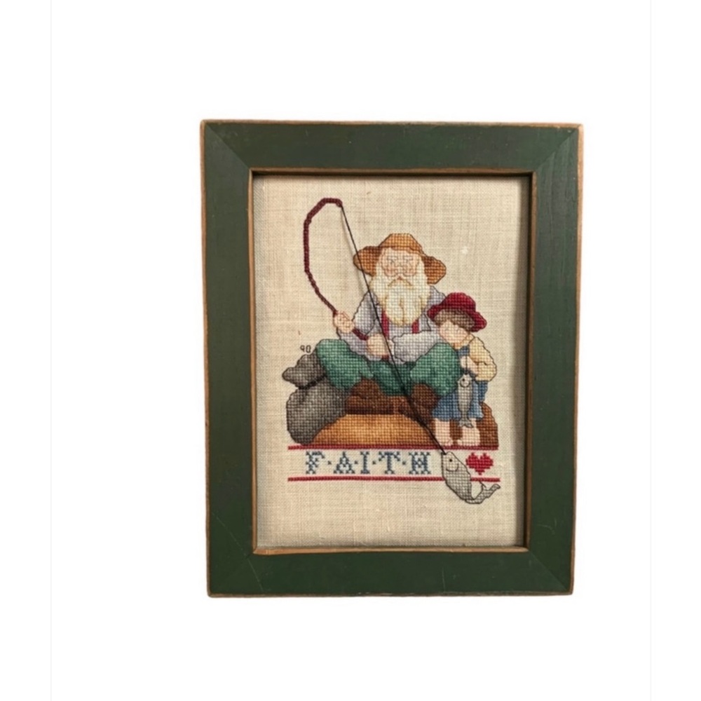 Framed Cross-Stitch Embroidered Wall Art Faith - Picture 10 of 11